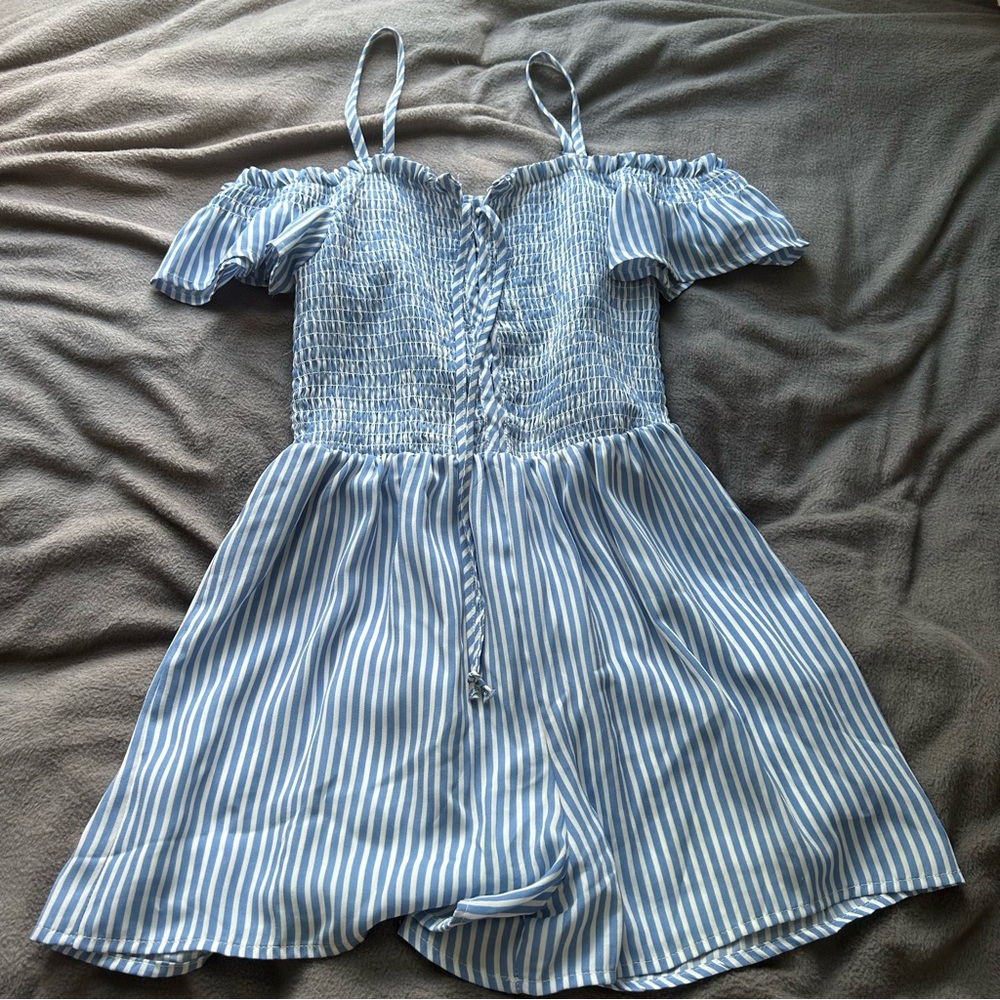 Girls Blue and White Striped Romper